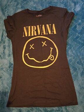NWOT NIRVANA Black Tee with Yellow Smiley Logo